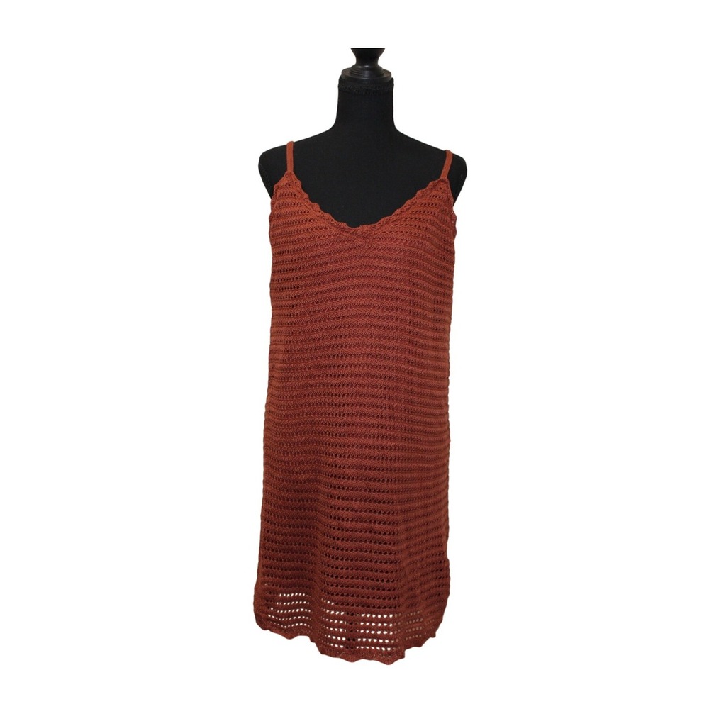 Crochet Knit Lined‎ Mini Dress Women Rust M/L Excellent Boho Beach Festival